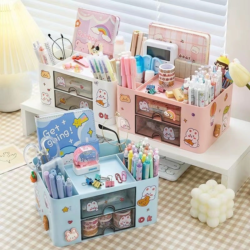 Stationery Storage Box: 7/2-compartment, Snow Mountain White, Large Capacity - Cute Aesthetic, Multi-functional, Durable Plastic - for Little Girls, Primary School Students, Desk, Classroom - Image 2