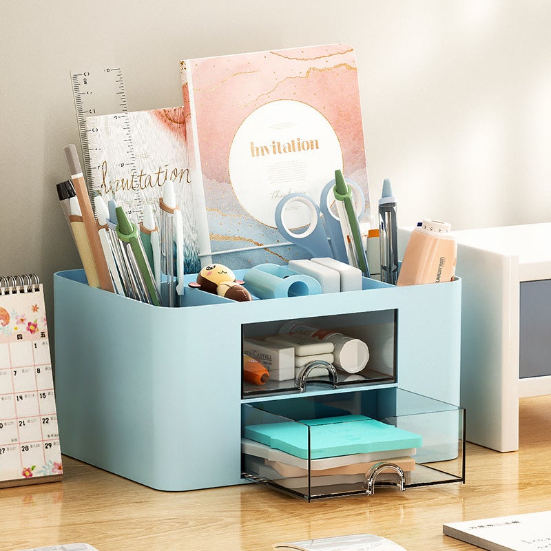 Stationery Storage Box: 7/2-compartment, Snow Mountain White, Large Capacity - Cute Aesthetic, Multi-functional, Durable Plastic - for Little Girls, Primary School Students, Desk, Classroom - Image 4