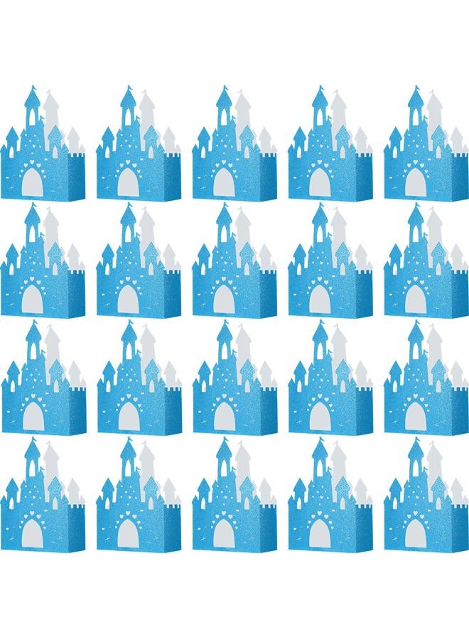 Chinco 20 Pieces Princess Birthday Party Decorations Blue Castle Boxes Glitter Party Favor Popcorn Boxes Princess Castle Table Centerpiece Bridal Party Decorations for Girls, 3.5 x 2 x 5.9 Inch - Image 1
