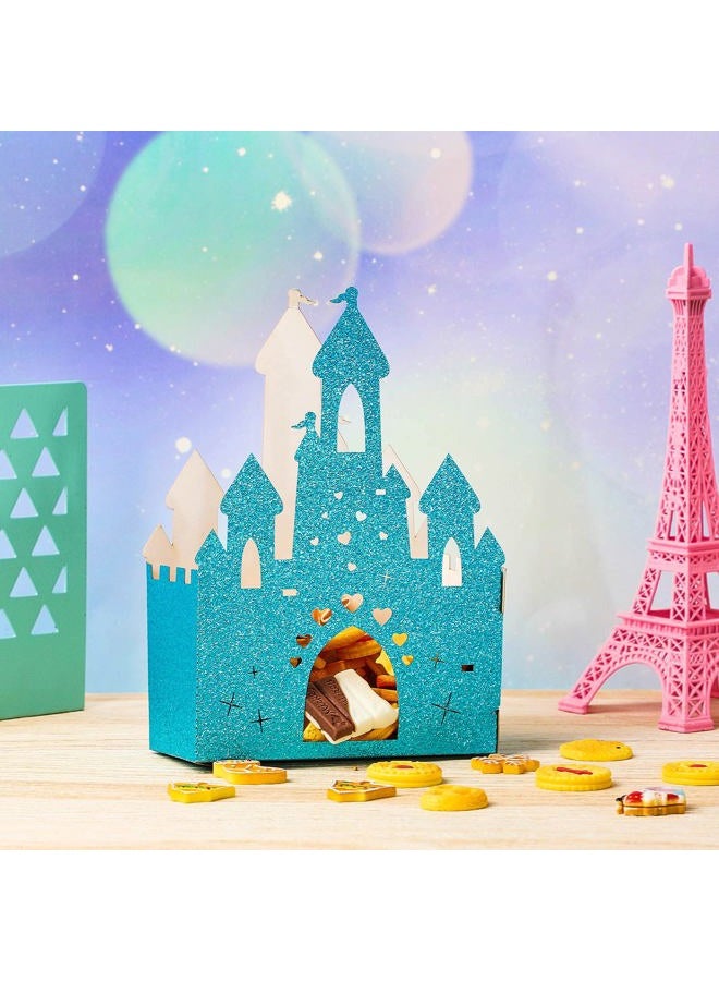 Chinco 20 Pieces Princess Birthday Party Decorations Blue Castle Boxes Glitter Party Favor Popcorn Boxes Princess Castle Table Centerpiece Bridal Party Decorations for Girls, 3.5 x 2 x 5.9 Inch - Image 5