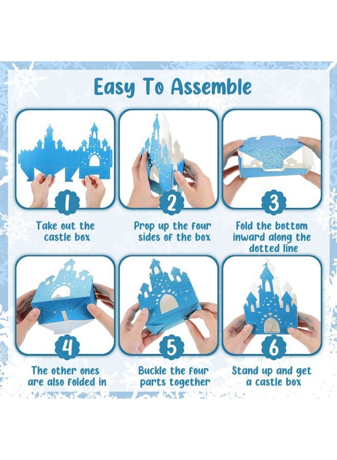 Chinco 20 Pieces Princess Birthday Party Decorations Blue Castle Boxes Glitter Party Favor Popcorn Boxes Princess Castle Table Centerpiece Bridal Party Decorations for Girls, 3.5 x 2 x 5.9 Inch - Image 3