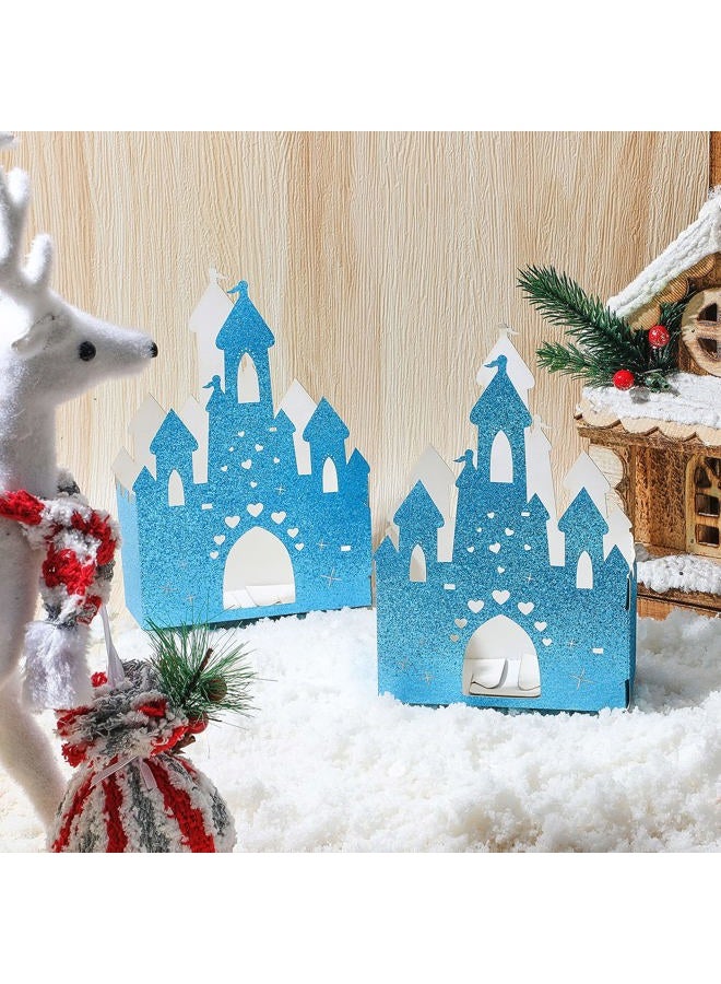 Chinco 20 Pieces Princess Birthday Party Decorations Blue Castle Boxes Glitter Party Favor Popcorn Boxes Princess Castle Table Centerpiece Bridal Party Decorations for Girls, 3.5 x 2 x 5.9 Inch - Image 4
