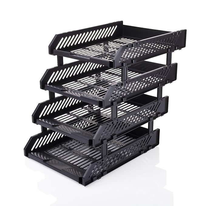 Copelle File Tray Rack ABS Plastics | Foldable Office Desk Accessories | Durable & Sturdy | Easy Assembly | Efficient Organizer | Plastic Office Stationery Files Layer Rack -4 Layer (Black) - Image 4
