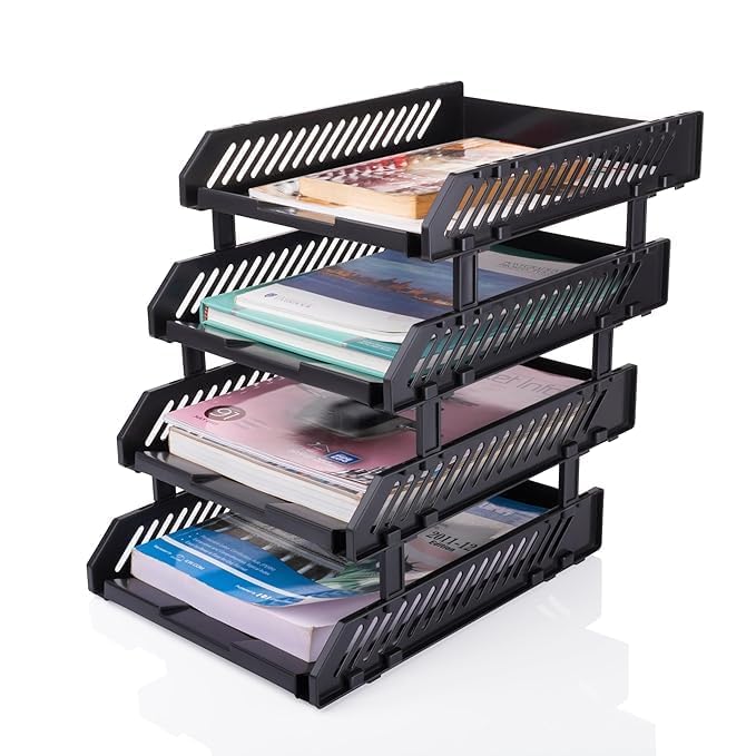 Copelle File Tray Rack ABS Plastics | Foldable Office Desk Accessories | Durable & Sturdy | Easy Assembly | Efficient Organizer | Plastic Office Stationery Files Layer Rack -4 Layer (Black) - Image 3