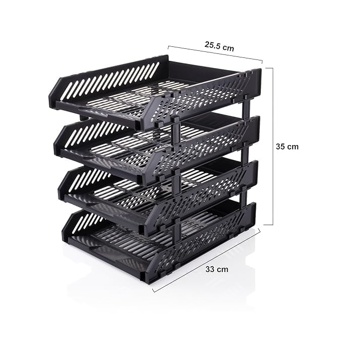 Copelle File Tray Rack ABS Plastics | Foldable Office Desk Accessories | Durable & Sturdy | Easy Assembly | Efficient Organizer | Plastic Office Stationery Files Layer Rack -4 Layer (Black) - Image 2