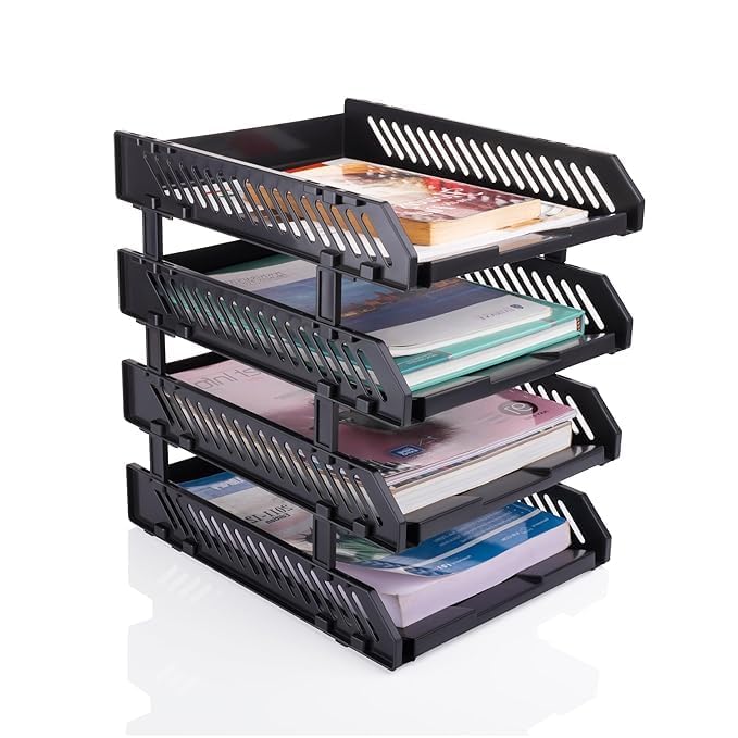 Copelle File Tray Rack ABS Plastics | Foldable Office Desk Accessories | Durable & Sturdy | Easy Assembly | Efficient Organizer | Plastic Office Stationery Files Layer Rack -4 Layer (Black) - Image 1