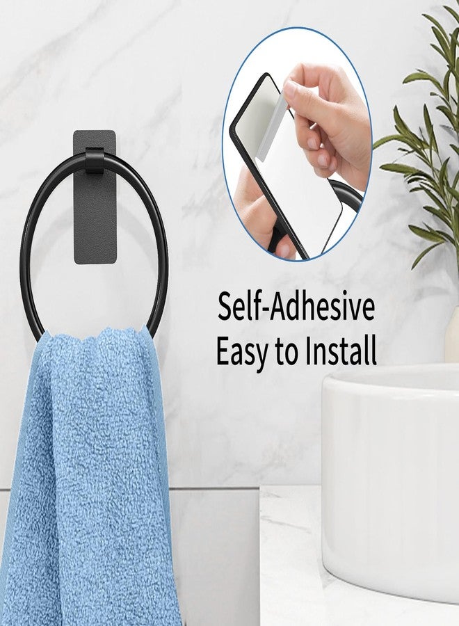 STWWO Adhesive Towel Ring, Hand Towel Holder for Bathroom, Adhesive Round Towel Ring for Bath RV, Black - Image 2