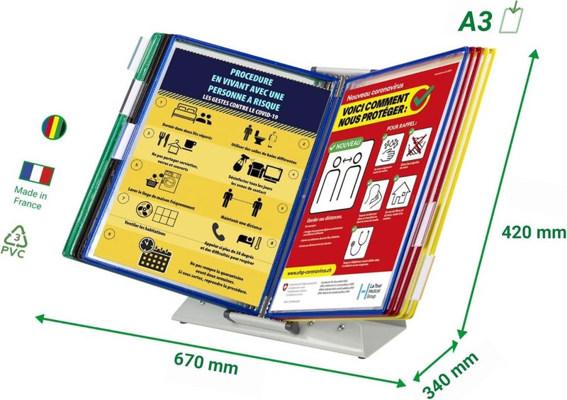 Tarifold Desktop Reference System  10 DoubleSided Pockets  A3 Size  Assorted Colors 20 Sheet Capacity D291A3 - Image 2