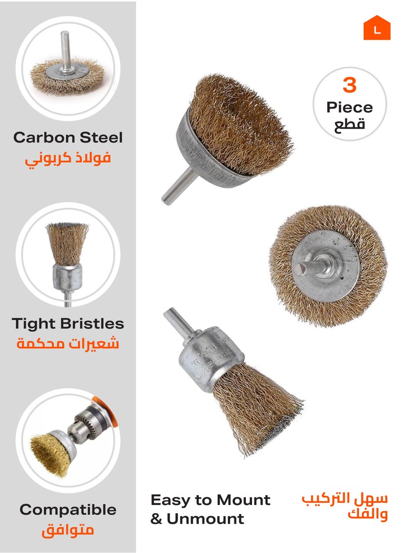 LAWAZIM Wire Brush Set 3 Piece|Coarse Carbon Steel Crimping Wire Wheel, Paint-Surface and Small Spaces Can be Treated.  - Image 2