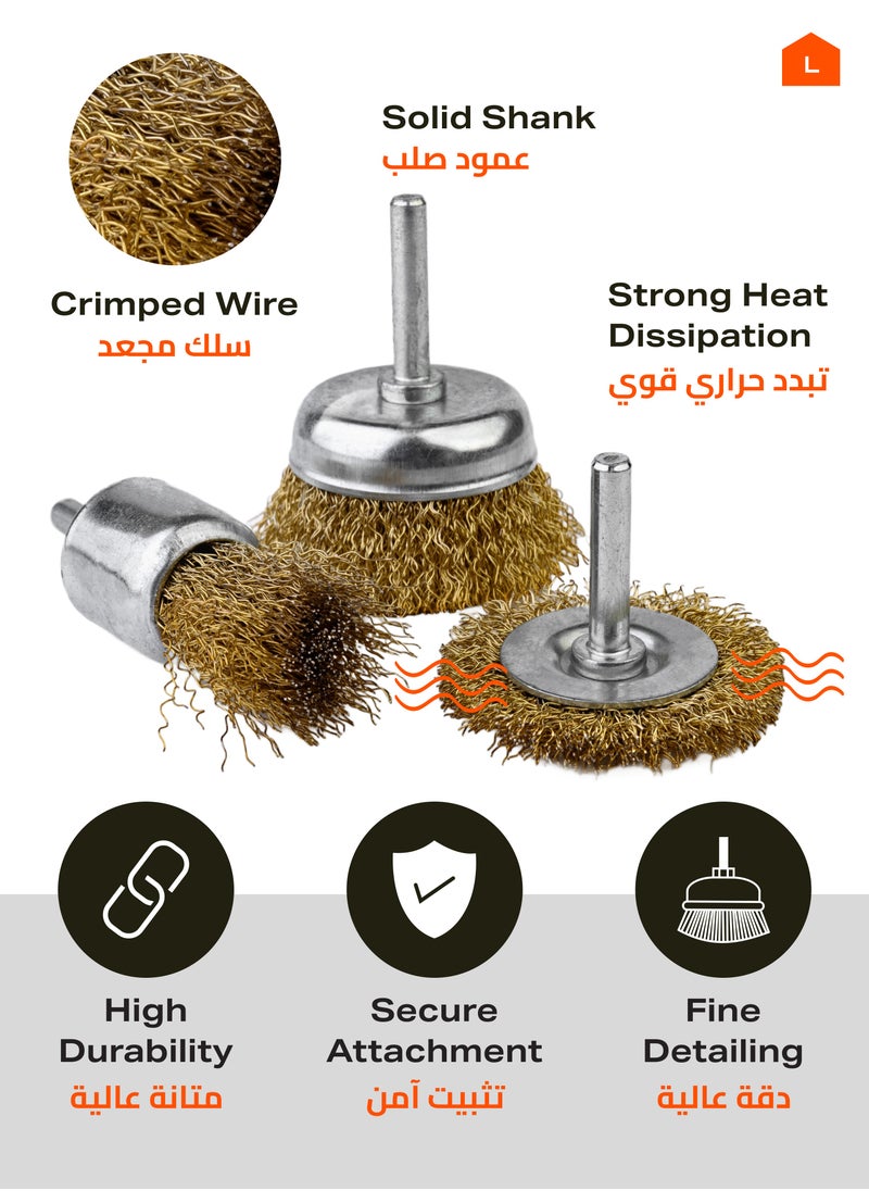 LAWAZIM Wire Brush Set 3 Piece|Coarse Carbon Steel Crimping Wire Wheel, Paint-Surface and Small Spaces Can be Treated.  - Image 3