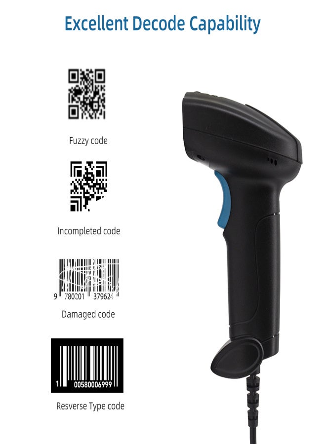 1D/2D Barcode Scanner Handheld USB Wired Bar Code Reader Manual Trigger/Auto Continuous Scanning Support Paper Code Compatible with Windows Android Mac for Supermarket Retail Store Library Logistics - Image 5