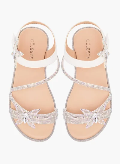 Celeste Girls' Butterfly Embellished Sandals with Hook and Loop Closure