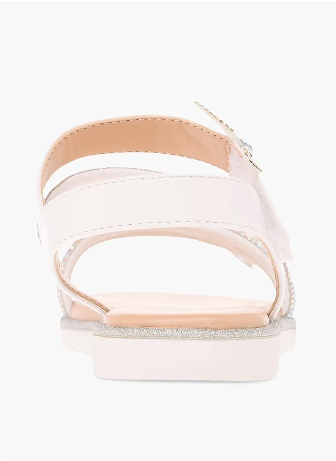 Celeste Girls' Butterfly Embellished Sandals with Hook and Loop Closure