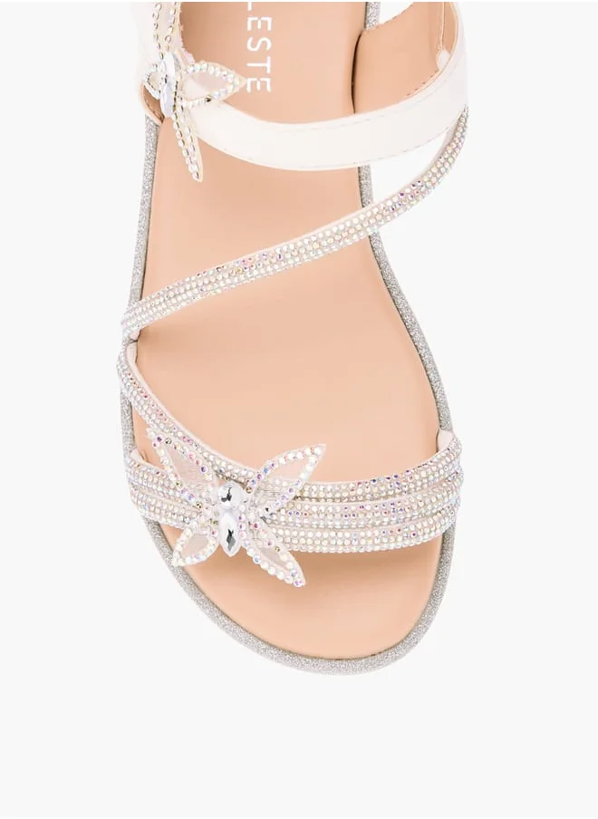 Celeste Girls' Butterfly Embellished Sandals with Hook and Loop Closure