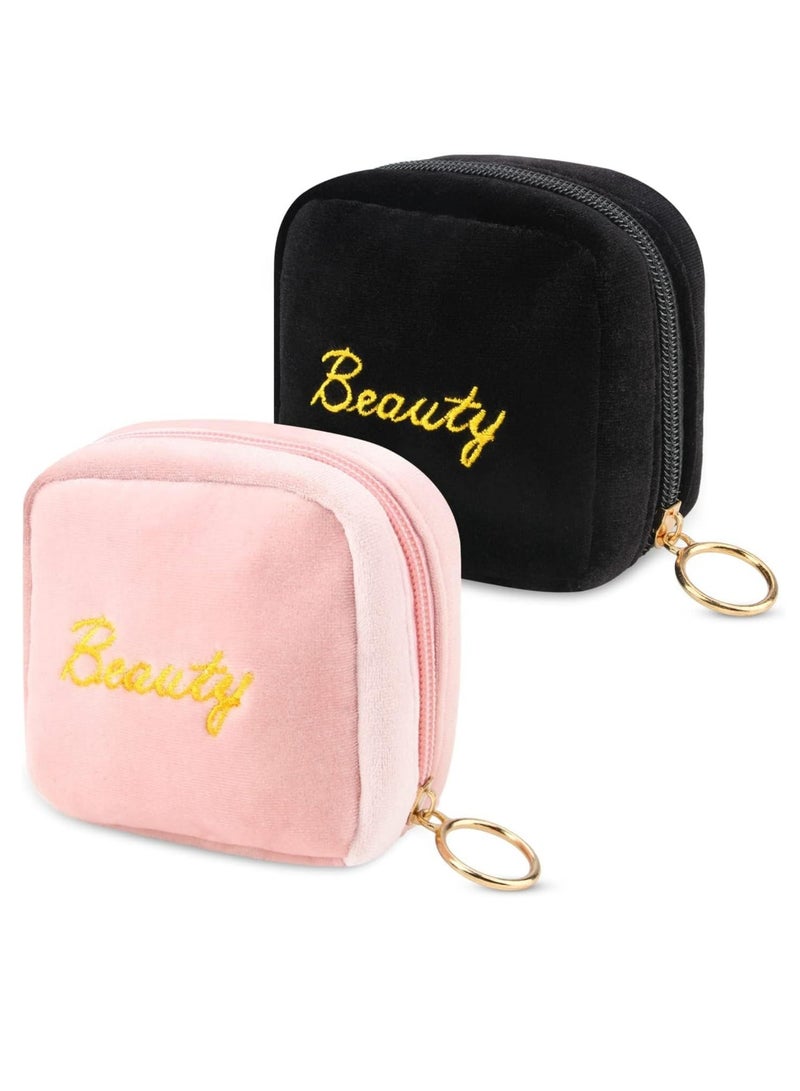 أوزيغالور 2 قطعة طقم حقيبة صغيرة: أحمر شفاه أسود + وردي وحقيبة عملة معدنية، منظم مكياج للنساء والفتيات - Image 1