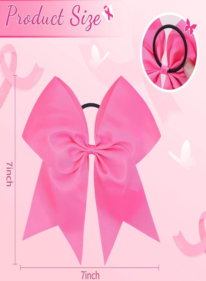 NCMAMA Baby Girls Large Breast Cancer Awareness Cheer Bow Solid Hot Pink Ribbon Hair Tie Ponytail Holder 10Pcs - Image 2