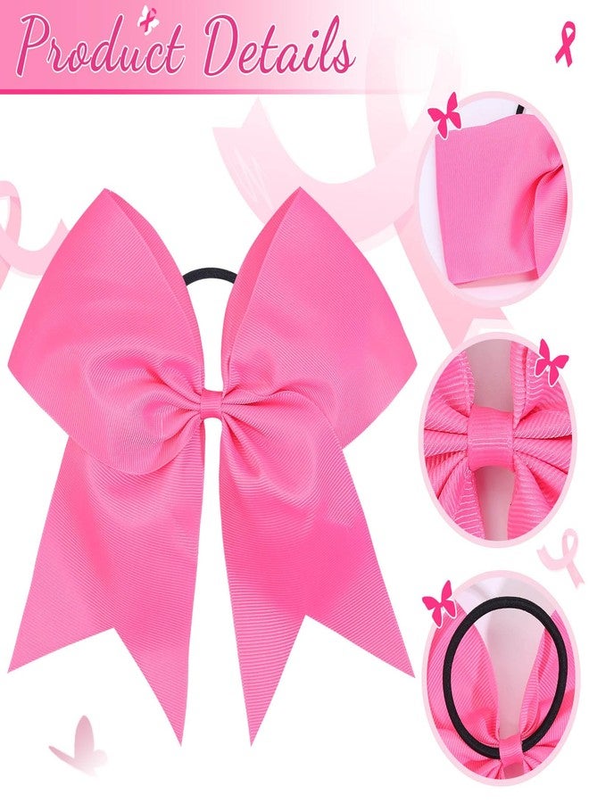 NCMAMA Baby Girls Large Breast Cancer Awareness Cheer Bow Solid Hot Pink Ribbon Hair Tie Ponytail Holder 10Pcs - Image 3