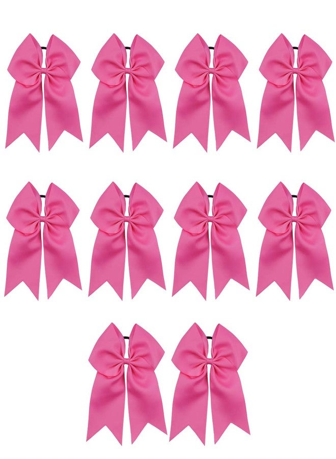 NCMAMA Baby Girls Large Breast Cancer Awareness Cheer Bow Solid Hot Pink Ribbon Hair Tie Ponytail Holder 10Pcs - Image 1