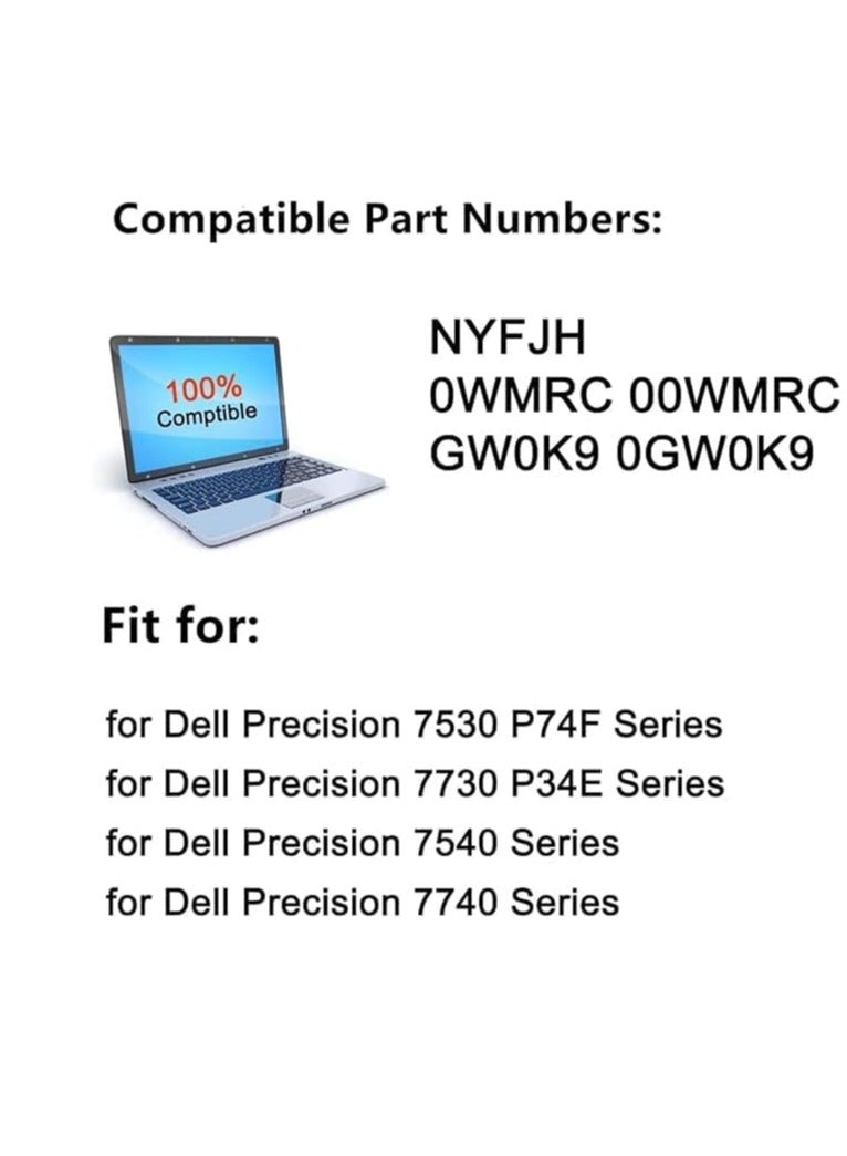 بطارية بديلة للكمبيوتر المحمول من NYFJH لسلسلة Dell Precision 7530 7730 7540 7740 0WNRC 00WNRC GW0K9 0GW0K9 11.4 فولت 97 وات في الساعة 6 خلايا - Image 4