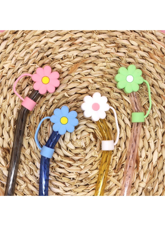 Dustproof Cute Little Chrysanthemum Straw Cap High Aesthetic Value Large Diameter 10mm Soft Silicone Straw Plug-Color:Large Pure Powder Chrysanthemum 10mm-Specifications:Bag With Straw [straw Color Random]]  - Image 5
