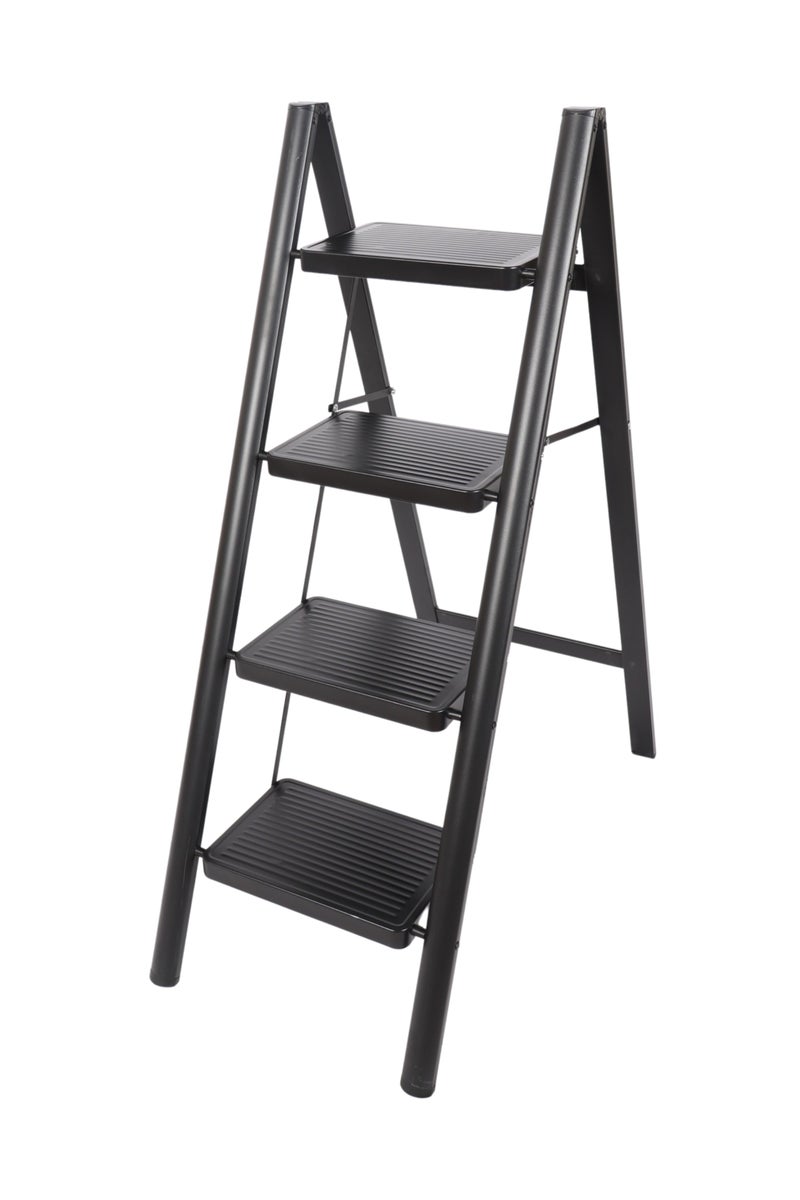 HOMEVEO Folding metal ladder with wide, non-slip steps (4 steps) - safe and sturdy design for easy access to high places.  - Image 1