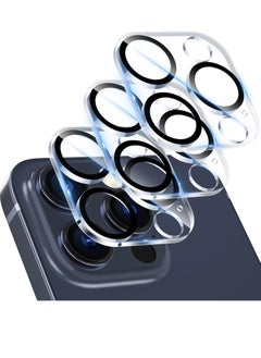 [3 Pack] Camera Lens Protector for iPhone 15 Pro - iPhone 15 Pro Max, 9H Tempered Glass Built-in 3 Night Circle [Not Affect Night Shots], Anti-Scratch, Case Friendly, Clear+3 Black Circles