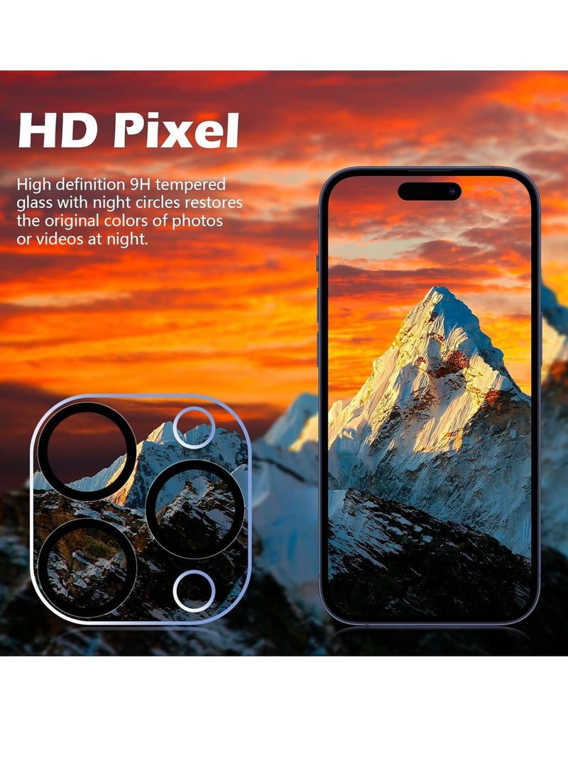 Generic - [3 Pack] Camera Lens Protector for iPhone 15 Pro - iPhone 15 Pro Max, 9H Tempered Glass Built-in 3 Night Circle [Not Affect Night Shots], Anti-Scratch, Case Friendly, Clear+3 Black Circles - Image 1