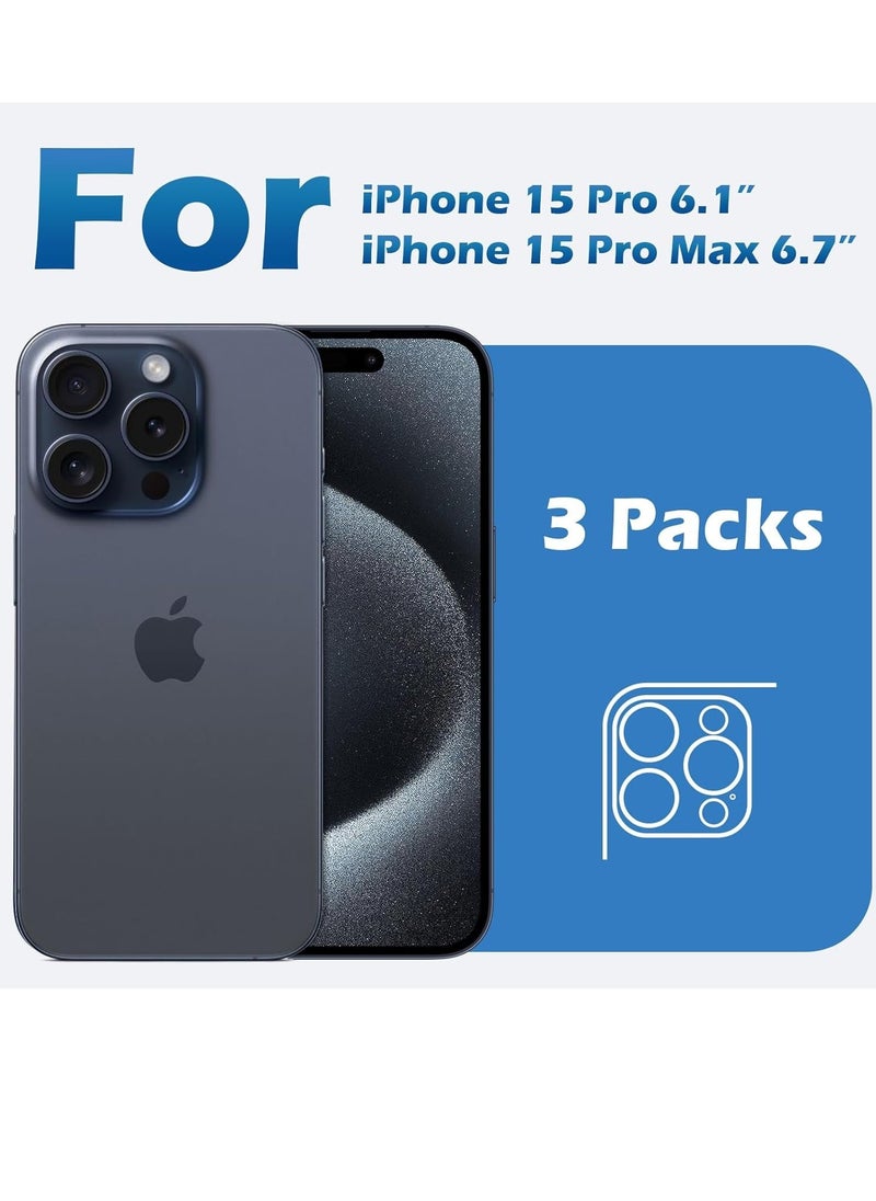 Generic - [3 Pack] Camera Lens Protector for iPhone 15 Pro - iPhone 15 Pro Max, 9H Tempered Glass Built-in 3 Night Circle [Not Affect Night Shots], Anti-Scratch, Case Friendly, Clear+3 Black Circles - Image 1