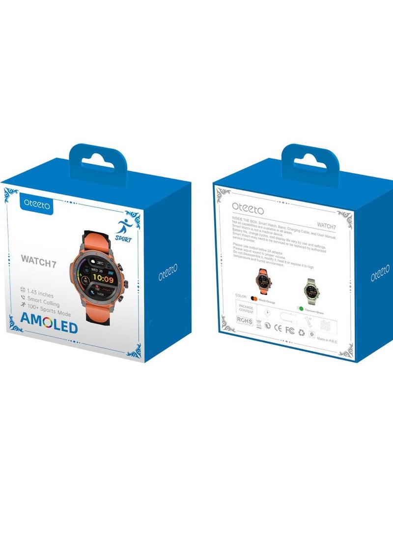 Oteeto WATCH7 AMOLED Smartwatch – 1.43'' HD Display, Smart Calling, 100+ Sports Modes, Fitness & Health Tracker - Image 1