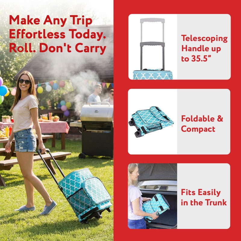 dbest products Ultra Compact Cooler Smart Cart, Moroccan Tile Insulated Collapsible Rolling Tailgate BBQ Beach Summer - Image 3