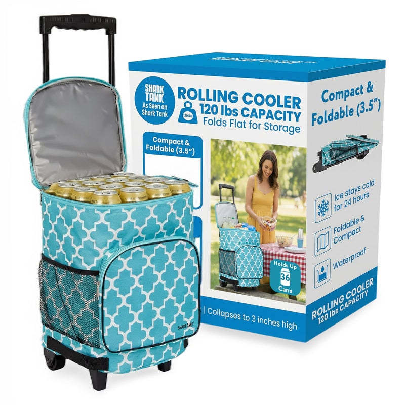 dbest products Ultra Compact Cooler Smart Cart, Moroccan Tile Insulated Collapsible Rolling Tailgate BBQ Beach Summer - Image 1