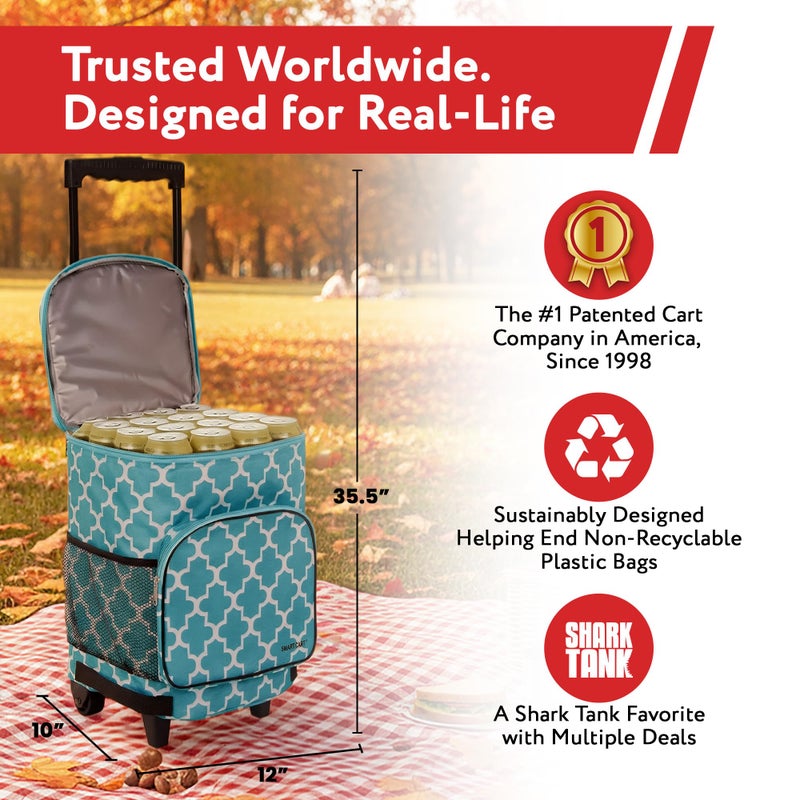 dbest products Ultra Compact Cooler Smart Cart, Moroccan Tile Insulated Collapsible Rolling Tailgate BBQ Beach Summer - Image 2