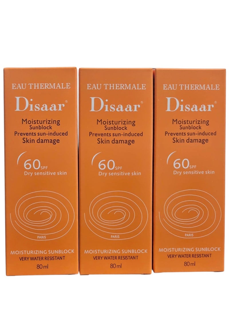 Disaar Moisturizing sunscreen cream SPF 60, 80ml.3pcs