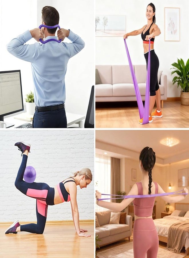 Yonderfume Pilates Essentials Kit for Women, 14 Pcs Home Workout Equipment with Pilates Circle Ball Ring Set Resistance Bands and Anti Slip Sock, Yoga Pilate Essentials Accessories(Color:Purple) - Image 4