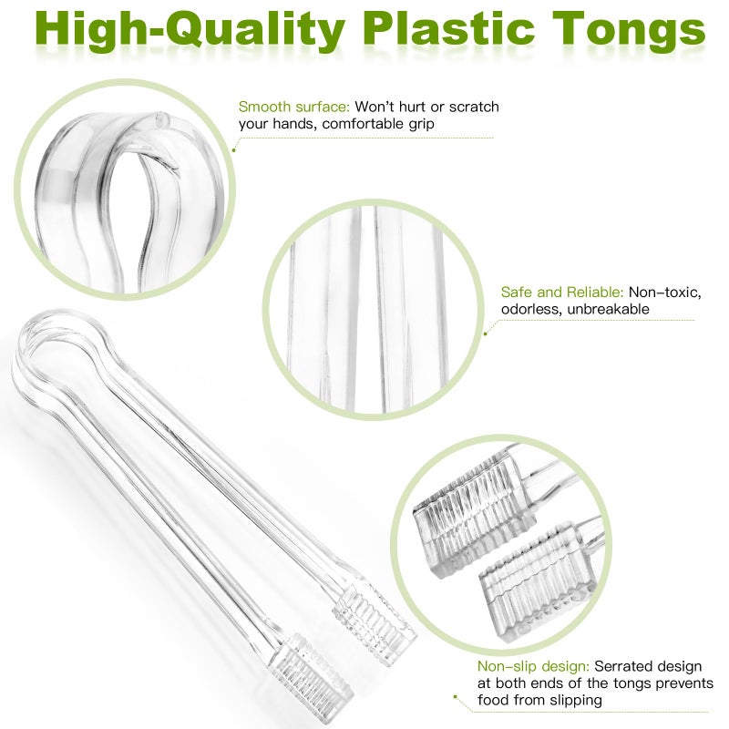 Ninsula 8 PCS Plastic Serving Tongs, 6.3 Inches Disposable Clear Tongs, Kitchen Small Serving Utensil Tongs for Party Catering Buffet Bakery Salad Cookies Ice - Image 3