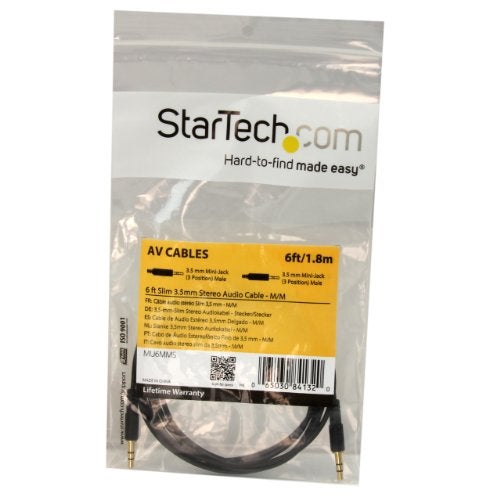 StarTech.com 6 ft Slim 3.5mm Stereo Audio Cable - M/M - 3.5mm Male to Male Audio Cable for Your Smartphone, Tablet or MP3 Player (MU6MMS) Black - Image 3