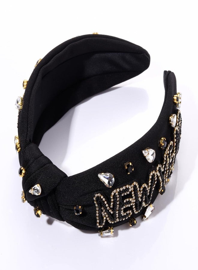 NVENF Happy New Year Headband for Women New Year’s Eve Accessories Gold Beaded NYE NEW YEAR Knotted Headband Holiday Rhinestone Jeweled Top Knot Hairband New Year Party Headwear Gifts (NEW YEAR 1) - Image 2