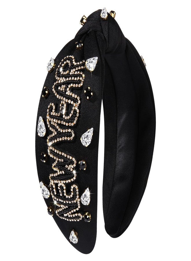 NVENF Happy New Year Headband for Women New Year’s Eve Accessories Gold Beaded NYE NEW YEAR Knotted Headband Holiday Rhinestone Jeweled Top Knot Hairband New Year Party Headwear Gifts (NEW YEAR 1) - Image 1