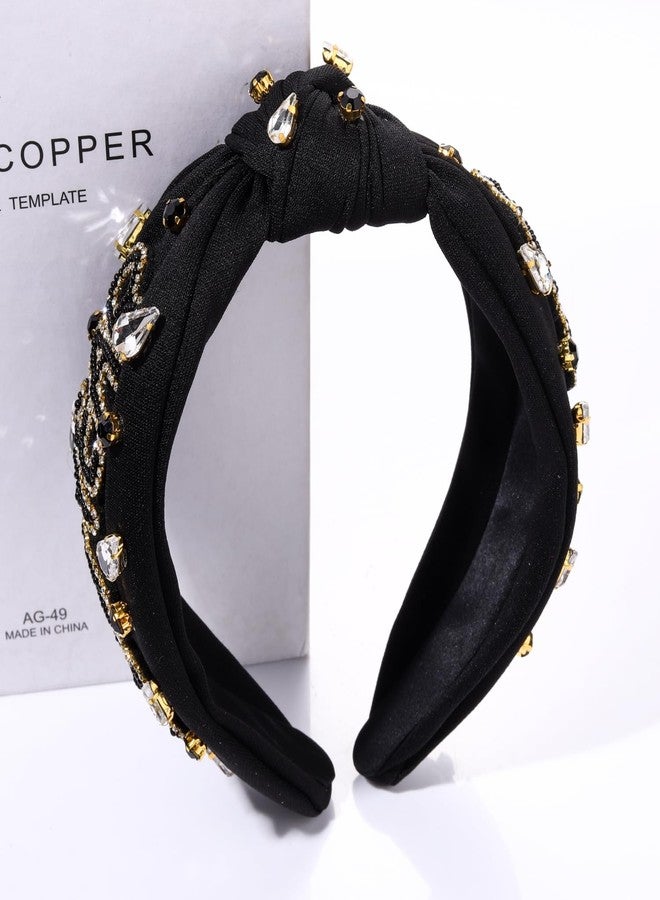 NVENF Happy New Year Headband for Women New Year’s Eve Accessories Gold Beaded NYE NEW YEAR Knotted Headband Holiday Rhinestone Jeweled Top Knot Hairband New Year Party Headwear Gifts (NEW YEAR 1) - Image 3