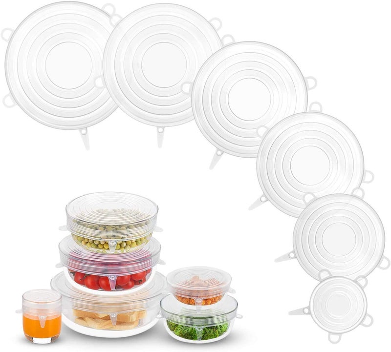 RD MALL Silicon Lids Freezer Safe Silicone Stretch Lids Reusable Flexible Covers for Rectangle, Round, Square Bowls, Dishes, Plates, Cans, Jars, Glassware and Mugs (Set of 6 pcs) - Image 1