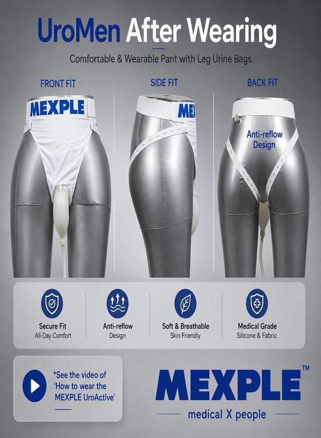 MEXPLE UroActive Wearable Urine Collection Bag Kit for Men | Reusable Silicone External Catheter with Comfortable Underwear | Anti-Leak Design | 2 x 750ml Urine Bags - Image 5