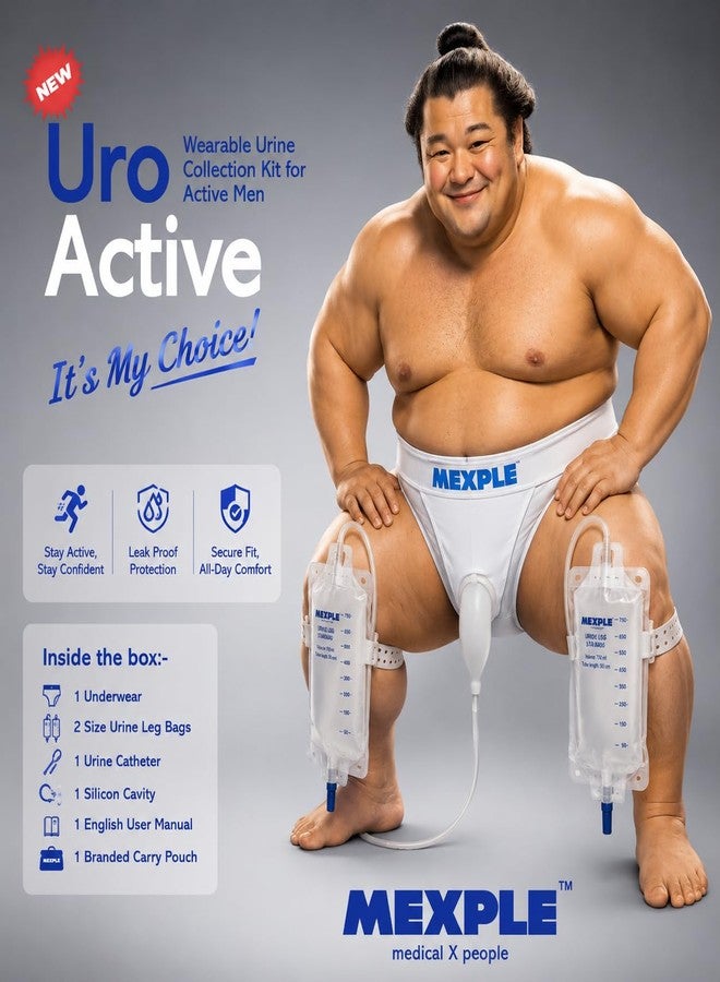 MEXPLE UroActive Wearable Urine Collection Bag Kit for Men | Reusable Silicone External Catheter with Comfortable Underwear | Anti-Leak Design | 2 x 750ml Urine Bags - Image 2
