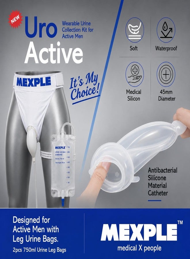 MEXPLE UroActive Wearable Urine Collection Bag Kit for Men | Reusable Silicone External Catheter with Comfortable Underwear | Anti-Leak Design | 2 x 750ml Urine Bags - Image 3