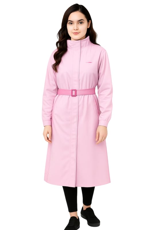 Krystle Women's Full-Length Raincoat with Adjustable Belt - Waterproof, Lightweight, and Stylish (Pink,XLarge) - Image 1