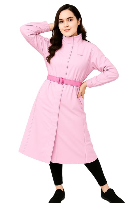 Krystle Women's Full-Length Raincoat with Adjustable Belt - Waterproof, Lightweight, and Stylish (Pink,XLarge) - Image 3