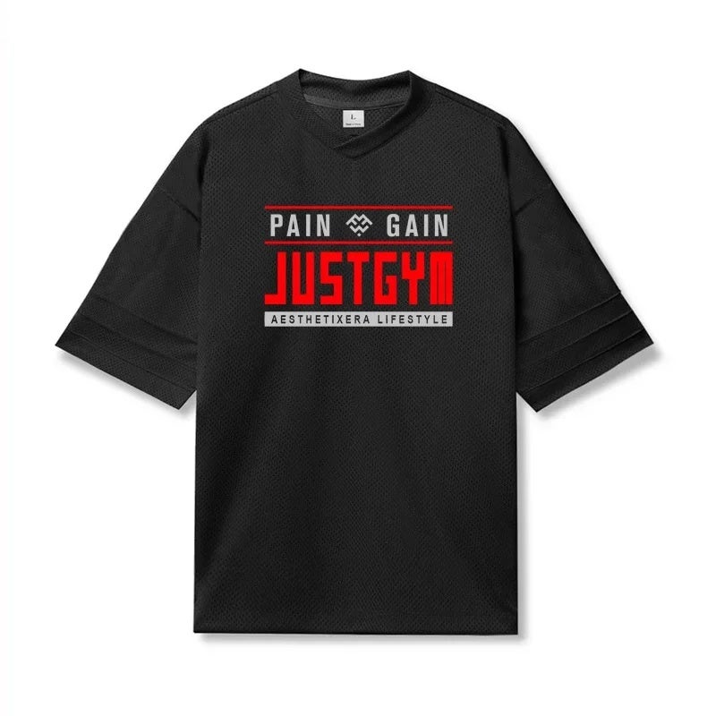 Men''s Fitness mesh breathable short sleeve men''s quick-drying basketball sports loose training half sleeve breathable printed T-shirt - Image 5