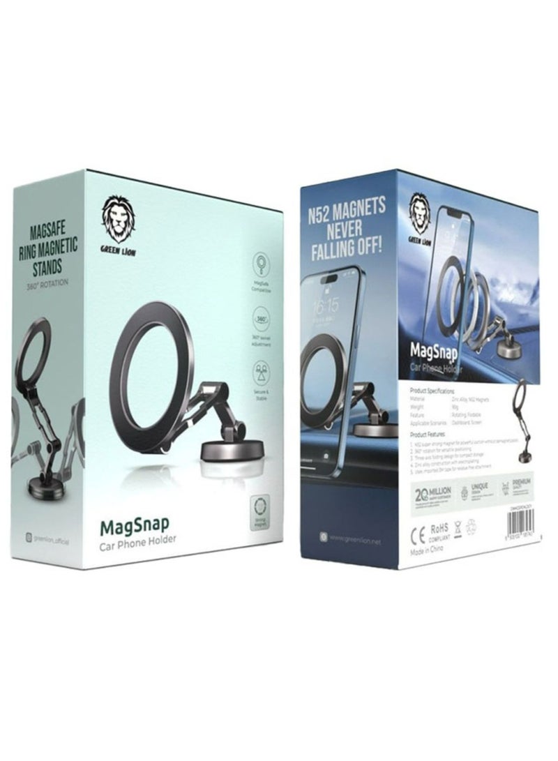 جرين ليون حامل هاتف سيارة ماج سناب مع مغناطيس قوي، قابل للتعديل 360 درجة، مصنوع من سبائك الزنك، مغناطيس N52، تصميم قابل للطي، تصميم آمن ومستقر - رمادي - Image 3
