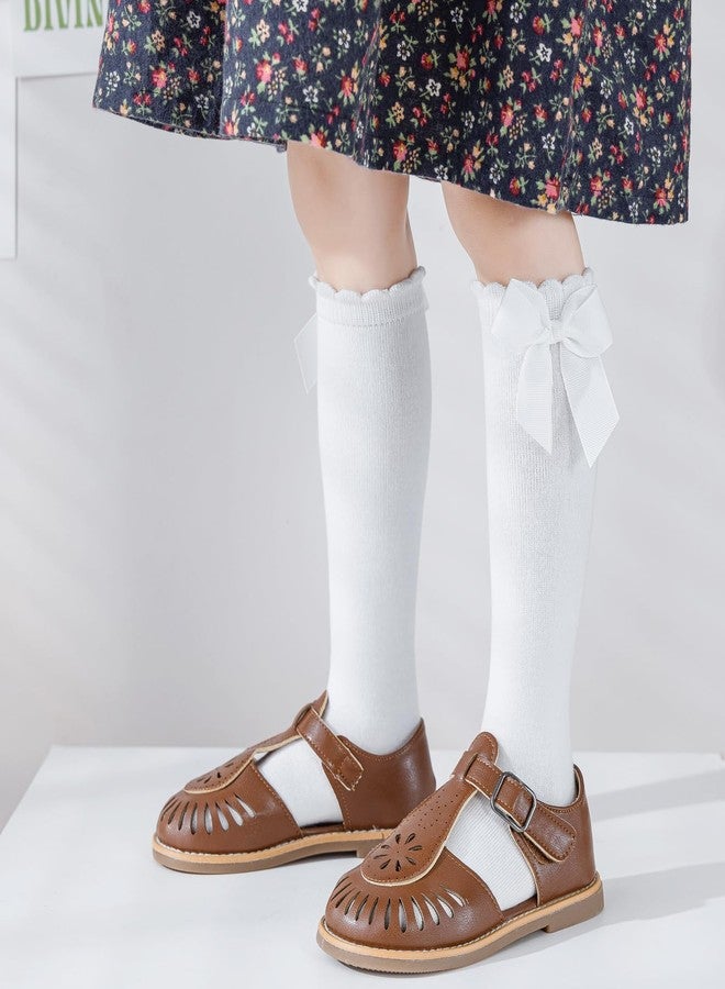 Mini Angel Angel Baby Girls Knee High & Long Socks, Bow Ruffled, Cotton Tube Stockings, Dress Socks, 4-6 Years, White (2 Pairs) - Image 2