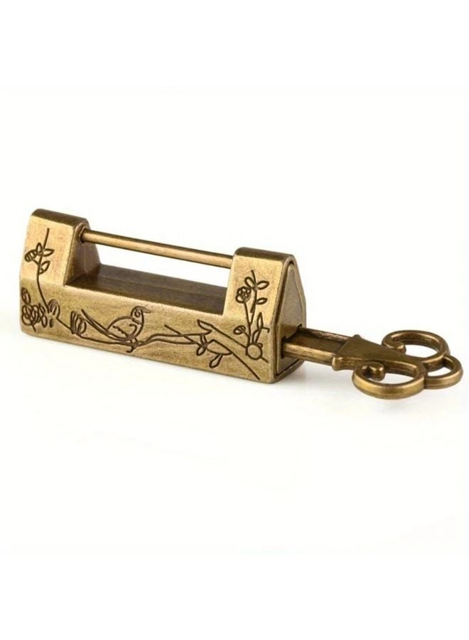 Vintage Antique Metal Lock and Key Set Ornate Carved Padlock Floral Bird Design - Image 2
