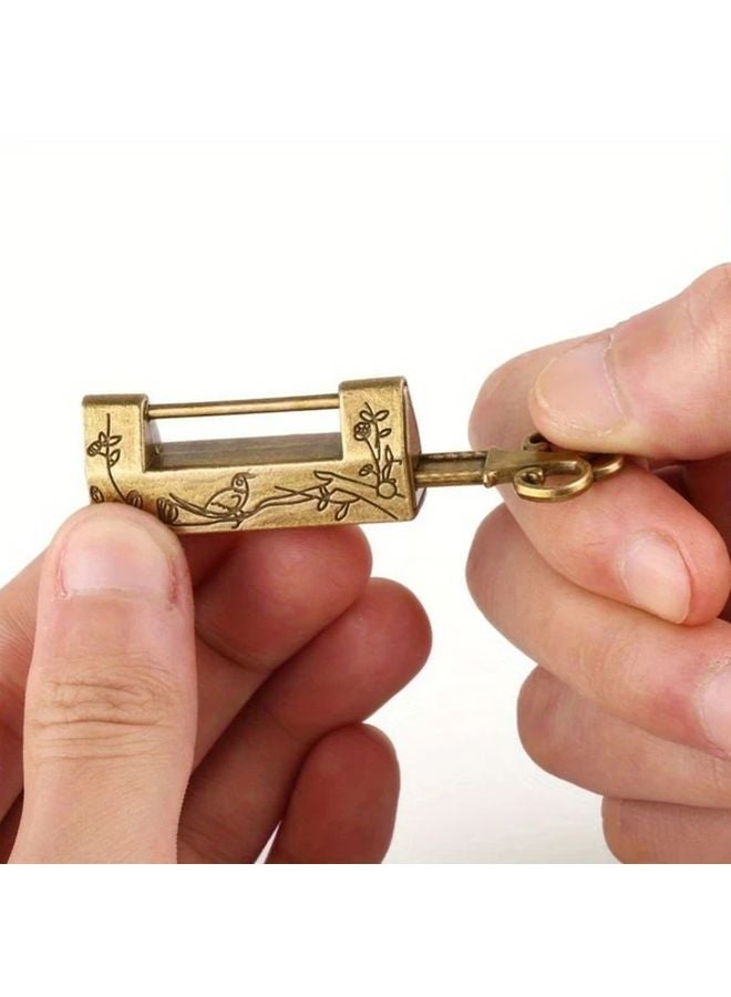 Vintage Antique Metal Lock and Key Set Ornate Carved Padlock Floral Bird Design - Image 3